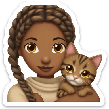 black girl with box braids girl snuggling brown tabby cat sticker