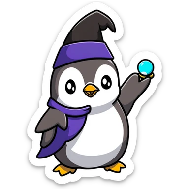 penguin wizard holding a glowing orb sticker