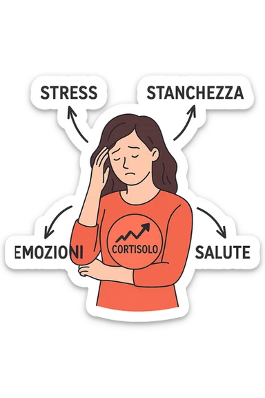 donna con Cortisolo alto con freccie che indicano. In italiano sticker
