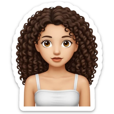Woman with light skin and dark brown eyes and dark brown long curly hair and white tube top sticker