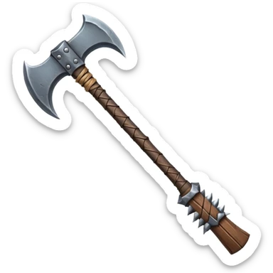 savage barbarian axe object icon, spiked double blade, battle-worn metal, scratches, heavy fantasy weapon, 3D cartoon, mobile game icon style, centered, clean background, no text, no watermark sticker