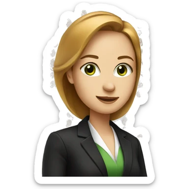 executive woman, straight golden brown hair, green eyes, black suit sticker