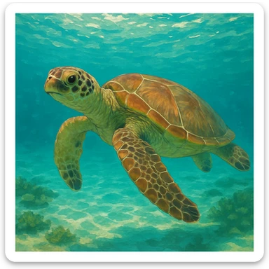 sea turtle in beautiful clear turquoise caribbean sea underwater sticker