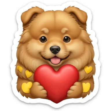 Golden Retriever/Chow Chow mix holding a large heart in its mouth (modeled after the dog image attached) sticker