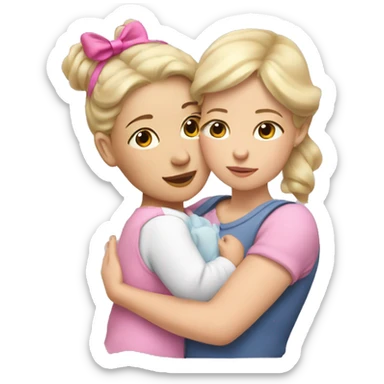 white blonde woman cuddling with baby girl with short light brown hair with a big pink bow on her head  sticker