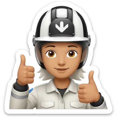 Cara de una persona con casco blanco cun pulgar arriba sticker
