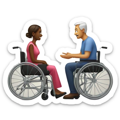 person in wheechair talking mone with lady sticker