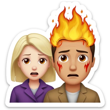  woman being burned in front of a very handsome man sticker
