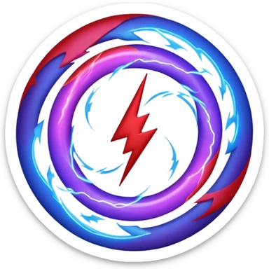 Combination of red blue lightening creating purple lightening in circle shape sticker