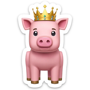 minecraft pig full body pink blocky animal with square head wearing a crown sticker