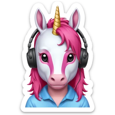 headphone wearing unicorn with red hair sticker