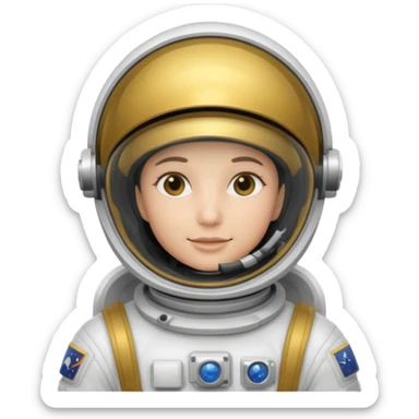 Astronaut in white EVA suit with gold visor helmet sticker