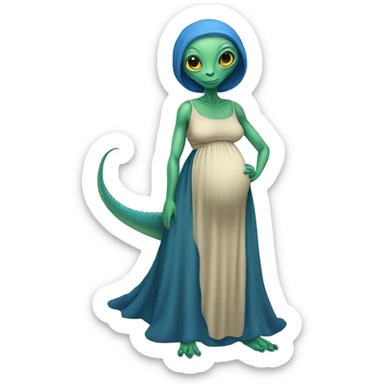 Pregnant Reptilian alien woman, full body in blue dress sticker