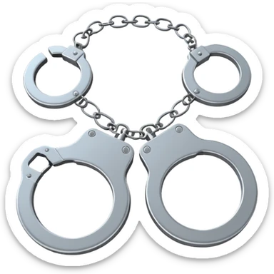  metallic handcuffs emoji, reflective metal, simple flat vector design, futuristic style sticker