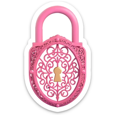 3D gothic lock with ornate filigree, pink accents, metallic finish sticker