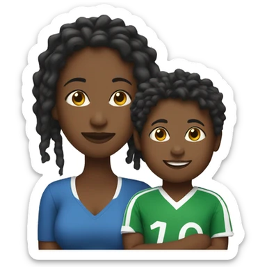 black mom with locs and toddler boy in football shirts sticker