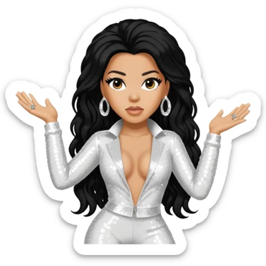 Keyshia Cole with long black hair, white sequin outfit sticker