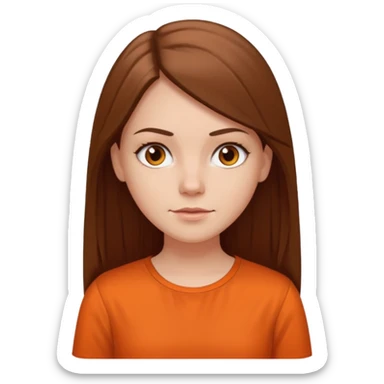 white girl with long straight hair and orange blouse not smiling sticker
