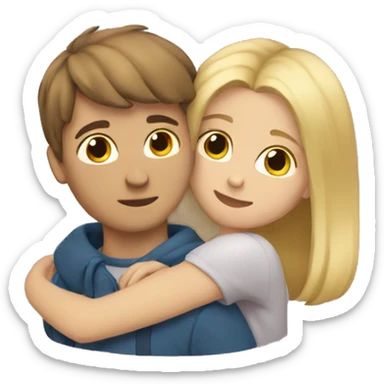 boy with brown hair hugging girl with blonde hair sticker
