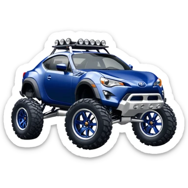 Tall roof Long wheelbase widened pearly midnight snow dark blue 2nd generation 2025 Toyota 86 off-road racer chrome nerf bars, rock sliders, and silver satin wheels  sticker