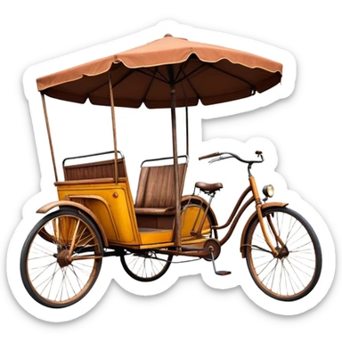 ​Cinematic Realistic Tricycle Rickshaw, depicted as a vintage manually operated vehicle featuring two front wheels and a single rear wheel, rendered with detailed rustic textures, vibrant colors, and dynamic urban lighting that captures its unique design and cultural charm, sticker
