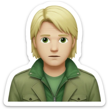 james silent hill a man with blonde long  hair and green jacket sticker