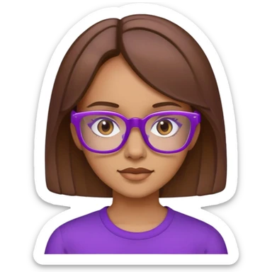 a girl with brown hair and medium-light skin tone with square purple glasses sticker