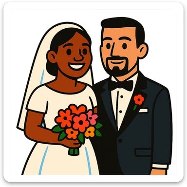 light-skinned African American bride and light-skinned groom with black goatee in a tuxedo sticker