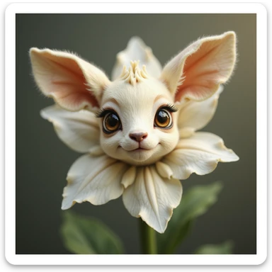 realistic vanilla flower with expressive doe eyes, white background sticker