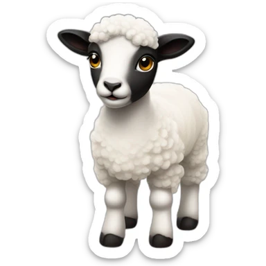a white face black hair lamb with two feet and two hands sticker