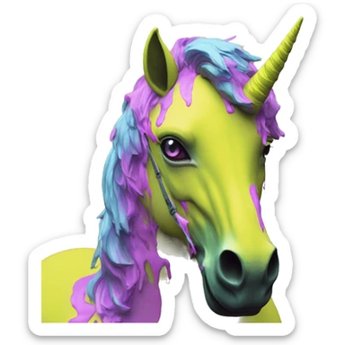 .Zombie_ Vaporwave black holographic oilslick zombie unicorn yellow caution tape graffiti Pegasus sticker