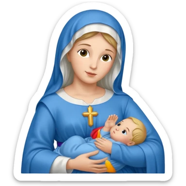 Virgin Mary in blue holding baby Jesus sticker