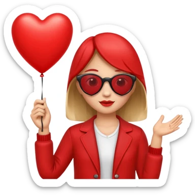 girl with sun glasses holding red heart balloon sticker