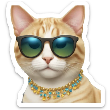 birthday cat with cool earrings and sunglasses sticker
