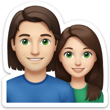 “A Polaroid-style photo of a couple with a heart of a white woman with long brunette hair and blue eyes, and a white man with short brunette hair and green eyes.” sticker
