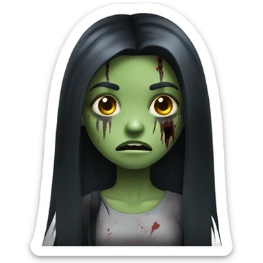 girl zombie with black long hair with teeth and serious face  sticker