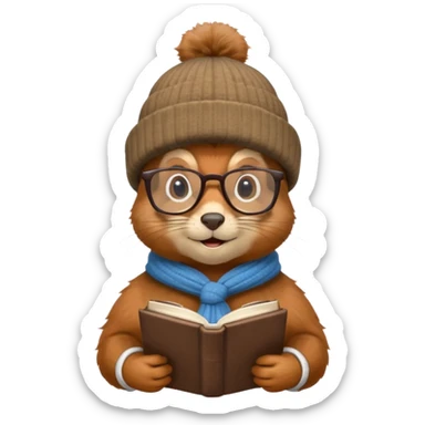 écureuil savant, air très érudit, lunettes, toque, tenant plusieurs livres sticker