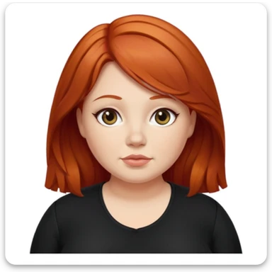 Mujer pelirroja medianamente gordita con el cabello un poco ondulado y lacio, con ropa negra sticker