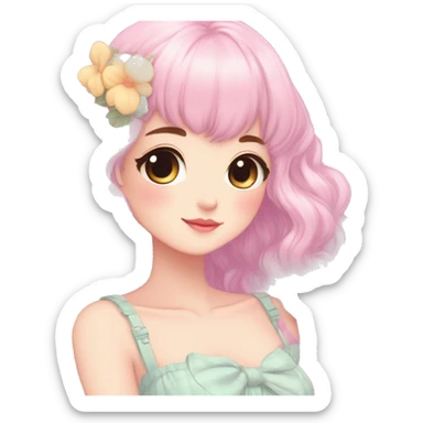 Cute kawaii gorgeous pretty anime cartoon pastel lady beautiful hair fairycore cottagecore detailed high quality trending aesthetic sticker