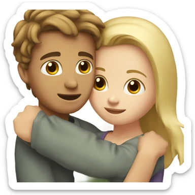 Boy with brown hair hugging a girl with blonde hair  sticker