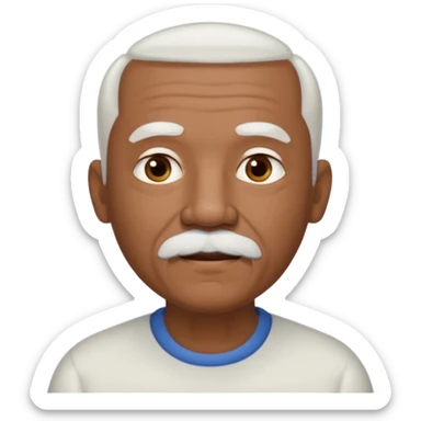 An elderly man emoji with medium-dark skin tone, short neatly trimmed white hair around the sides and back of his head, a bald top, and well-groomed facial hair — a small white mustache paired with a short rounded white goatee that frames his mouth. sticker