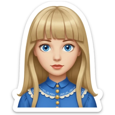 Woman with long dark blond hair and bang, blue eyes, vintage clothe emoji sticker