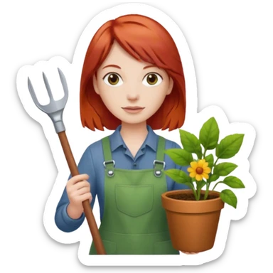 red hair gardener holding gardening tools sticker