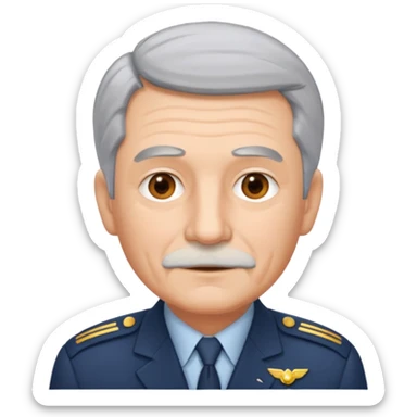 an old civil pilot with grey hair and no mustache sticker