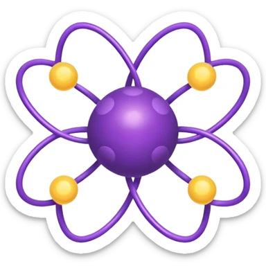 group of purple atoms linked to a central yellow nucleus, simple design sticker
