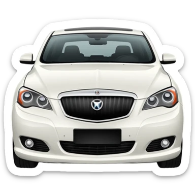 A cinematic, high-detail photograph of a glossy white Ravon Gentra 2013 sedan with tinted windows and custom alloy rims sticker