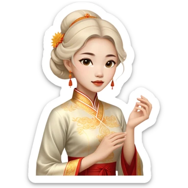 Cinematic Realistic Áo Dài Portrait Emoji, depicted as an elegant traditional Vietnamese dress with flowing graceful lines and delicate patterns, rendered with rich textures and soft ethereal lighting that captures its timeless beauty. sticker