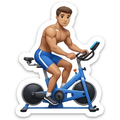 buff guy blue shorts black stationary bike sticker