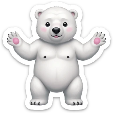Make a humanoid polar bear shrugging, showing only from chest above, no legs, his nose must be pink sticker