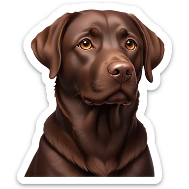 Cinematic Noble Chocolate Labrador Portrait Emoji, Poised and regal, with a robust, muscular build and a rich, glossy chocolate Fur, deep-set soulful brown eyes, Simplified yet sharp and sophisticated features, highly detailed, glowing with a soft, dignified glow, high shine, intelligent and gentle, stylized with an air of confidence, focused and attentive, soft glowing outline, capturing the essence of a watchful and loving companion, so majestic it feels as though it could bound out of the screen with effortless authority! sticker